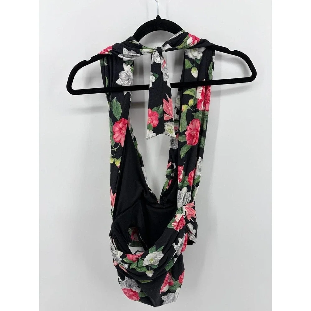 Vince Camuto‎ Swim Swimsuit, One Piece Plunge, Floral Black/Pink, Women 4